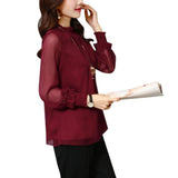Zehui Blusa de Gasa de Mangas largas con Volantes y Cuello Redondo de Mujer, Blusa Elegante, Camisa de Mujer Verde Oscuro M