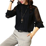 Zehui Blusa de Gasa de Mangas largas con Volantes y Cuello Redondo de Mujer, Blusa Elegante, Camisa de Mujer Verde Oscuro M