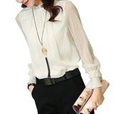 Zehui Blusa de Gasa de Mangas largas con Volantes y Cuello Redondo de Mujer, Blusa Elegante, Camisa de Mujer Verde Oscuro M
