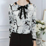 XuBa Camisa Blusa de Manga Larga Mujeres Elegante Tinta Pintura Impresión