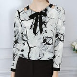 XuBa Camisa Blusa de Manga Larga Mujeres Elegante Tinta Pintura Impresión