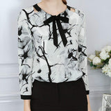 XuBa Camisa Blusa de Manga Larga Mujeres Elegante Tinta Pintura Impresión