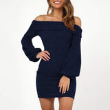 DMZing - Mini Falda para Mujer, Vestido de Moda Sexy, Manga de Linterna, sin Hombros, Fiesta de Club, Azul, L