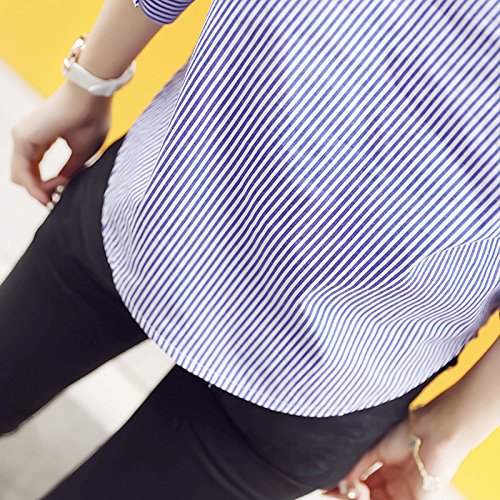 Zehui Camisa Formal para Las Mujeres de Moda, Blusa Decorar de 2 Botones Solapa, Camisa de Rayas Patrón Transpirable Tops Casuales