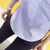 Zehui Camisa Formal para Las Mujeres de Moda, Blusa Decorar de 2 Botones Solapa, Camisa de Rayas Patrón Transpirable Tops Casuales