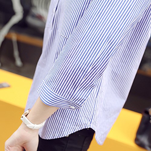 Zehui Camisa Formal para Las Mujeres de Moda, Blusa Decorar de 2 Botones Solapa, Camisa de Rayas Patrón Transpirable Tops Casuales
