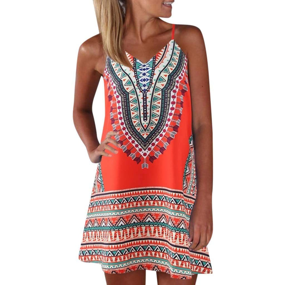Lloopyting Vestido de Verano sin Mangas con Cuello en V para Mujer, Sexy, Mini Falda de Playa