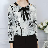 XuBa Camisa Blusa de Manga Larga Mujeres Elegante Tinta Pintura Impresión