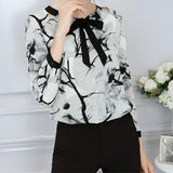 XuBa Camisa Blusa de Manga Larga Mujeres Elegante Tinta Pintura Impresión