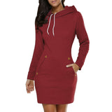 KINDOYO Mujer Slim Fit Vestido para Mujer Manga Larga Cuello Redondo con Capucha Sudadera