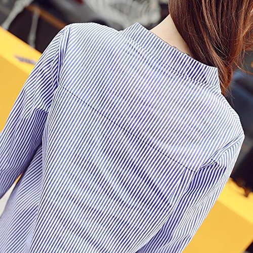 Zehui Camisa Formal para Las Mujeres de Moda, Blusa Decorar de 2 Botones Solapa, Camisa de Rayas Patrón Transpirable Tops Casuales