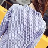 Zehui Camisa Formal para Las Mujeres de Moda, Blusa Decorar de 2 Botones Solapa, Camisa de Rayas Patrón Transpirable Tops Casuales