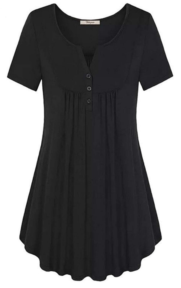 Doker Mujer Camisas y blusas color sólido botón de túnica de manga corta Tops