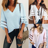 Zehui Camisa de Moda para Las Mujeres con Cuello en V Tipo de Gasa, Blusa Suelta de Mujer, Top Top Estilo Exclusivo Blusa Rosado XL