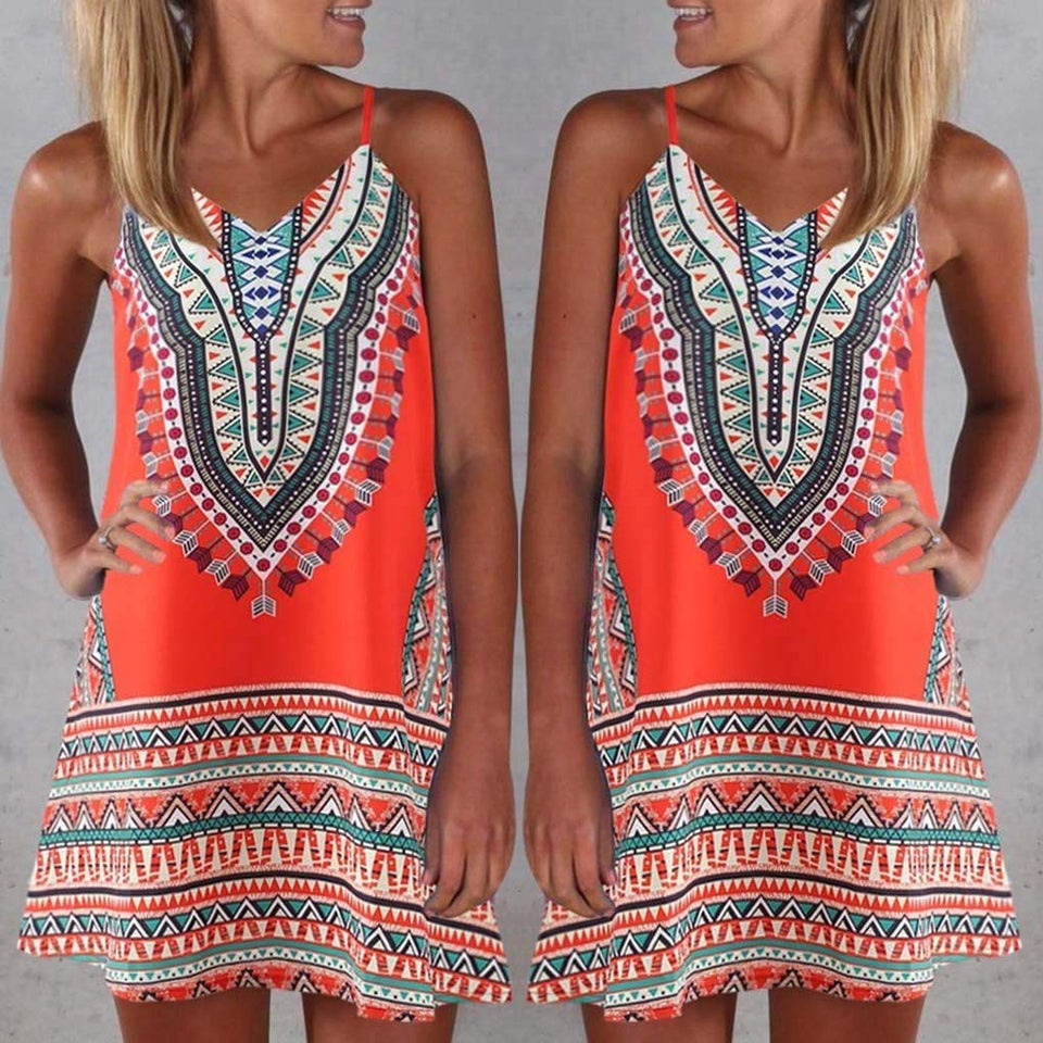 Lloopyting Vestido de Verano sin Mangas con Cuello en V para Mujer, Sexy, Mini Falda de Playa