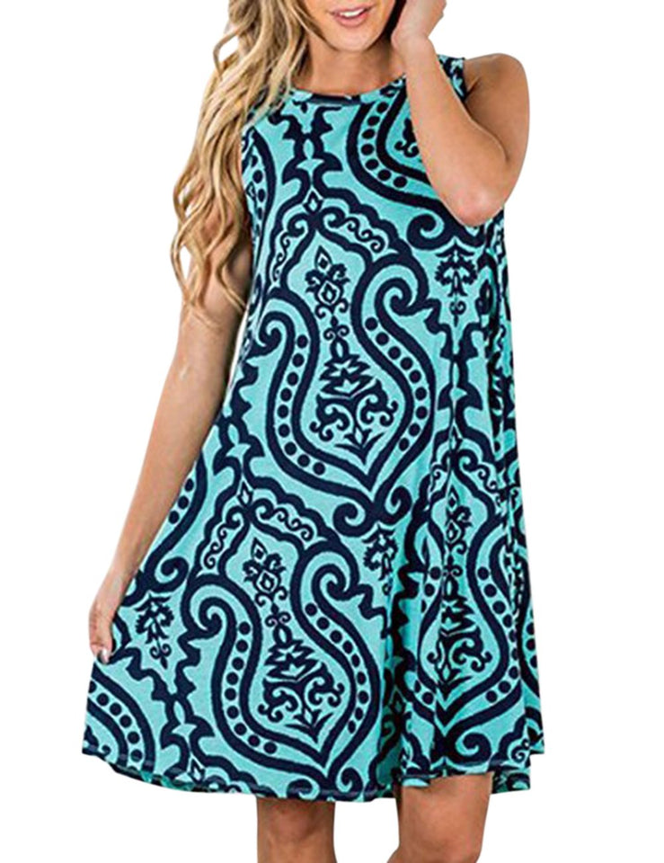 Zantec Vestido Flojo, Suelto, impresión para Las Mujeres, Vestido Largo de la Rodilla de la Falda para la Primavera Verano