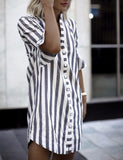 Zehui Blusa de Rayas para Las Mujeres con Estilo Retro, Camiseta de Moda para Las Mujeres, Blusa de Botones de decoración Gris Camisa a Rayas
