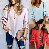 Zehui Camisa de Moda para Las Mujeres con Cuello en V Tipo de Gasa, Blusa Suelta de Mujer, Top Top Estilo Exclusivo Blusa Rosado XL