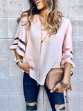 Zehui Camisa de Moda para Las Mujeres con Cuello en V Tipo de Gasa, Blusa Suelta de Mujer, Top Top Estilo Exclusivo Blusa Rosado XL