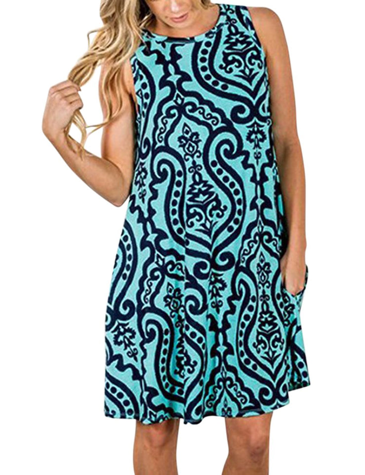 Zantec Vestido Flojo, Suelto, impresión para Las Mujeres, Vestido Largo de la Rodilla de la Falda para la Primavera Verano