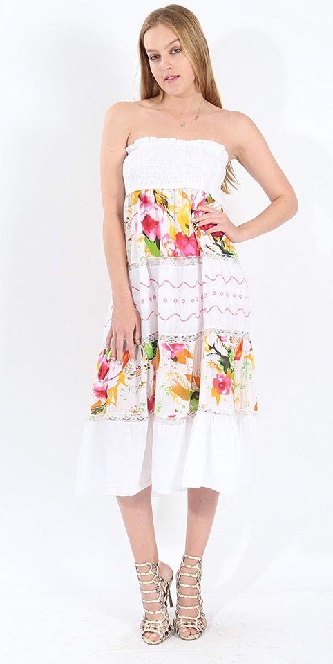 B07D1BSVT8 Falda/Vestido Estampado Floral con Encaje -Village Venture - Fresca y Casual 100% Algodón (Unitalla, Naranja) Mod 150