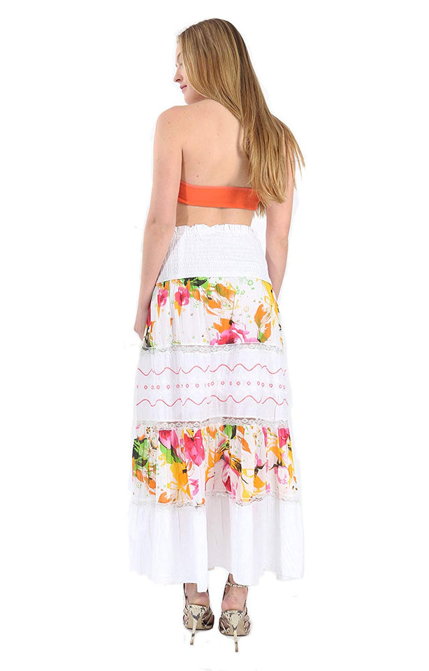 B07D1BSVT8 Falda/Vestido Estampado Floral con Encaje -Village Venture - Fresca y Casual 100% Algodón (Unitalla, Naranja) Mod 150