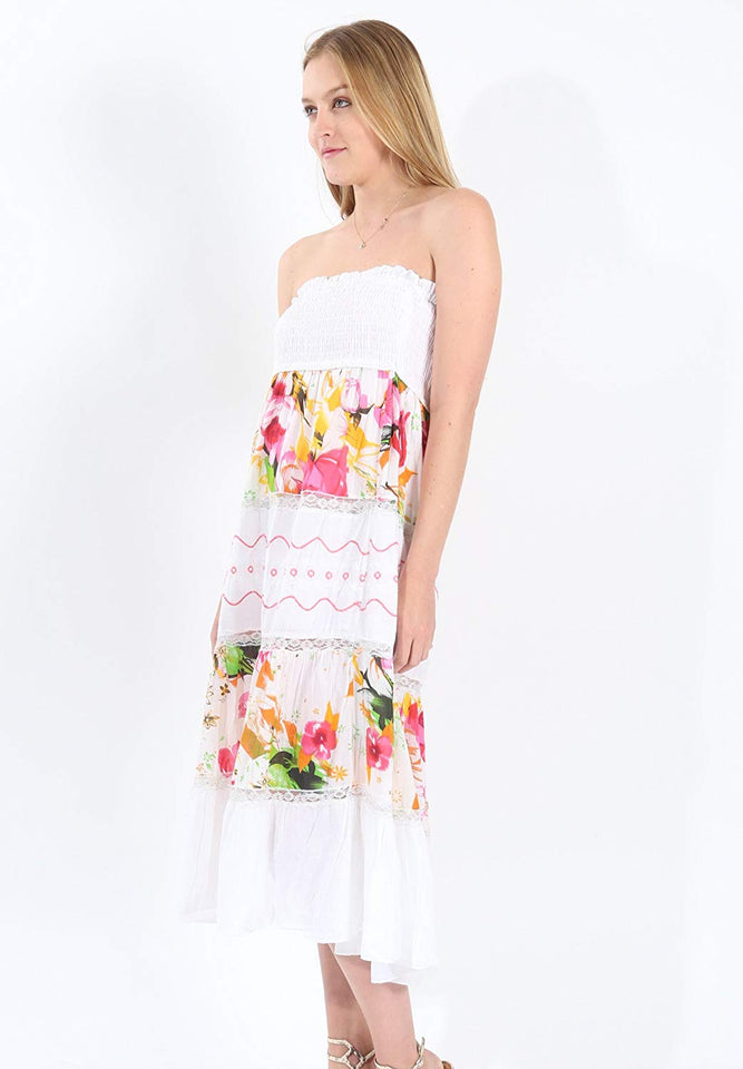 B07D1BSVT8 Falda/Vestido Estampado Floral con Encaje -Village Venture - Fresca y Casual 100% Algodón (Unitalla, Naranja) Mod 150