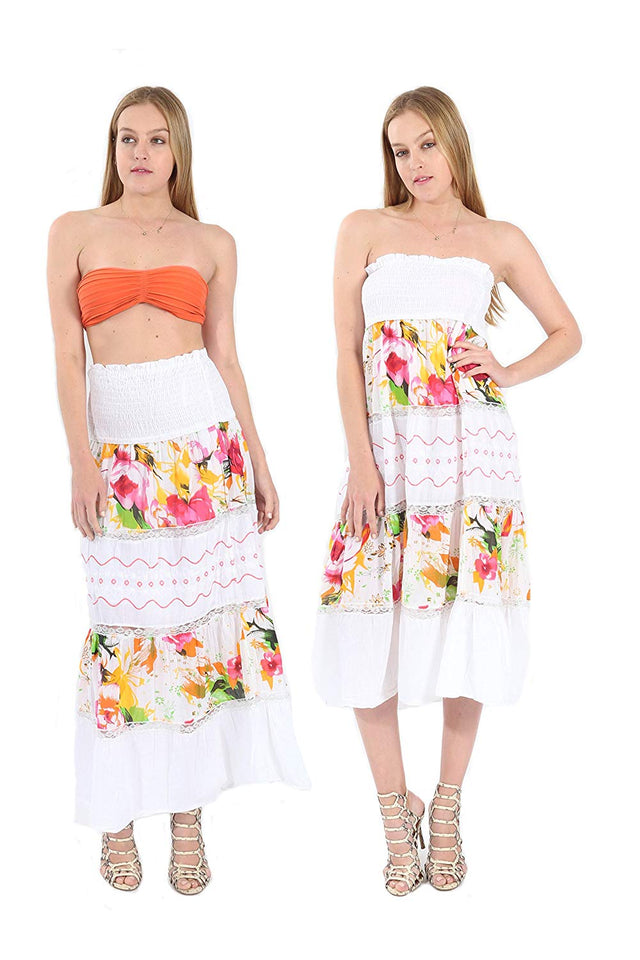 B07D1BSVT8 Falda/Vestido Estampado Floral con Encaje -Village Venture - Fresca y Casual 100% Algodón (Unitalla, Naranja) Mod 150